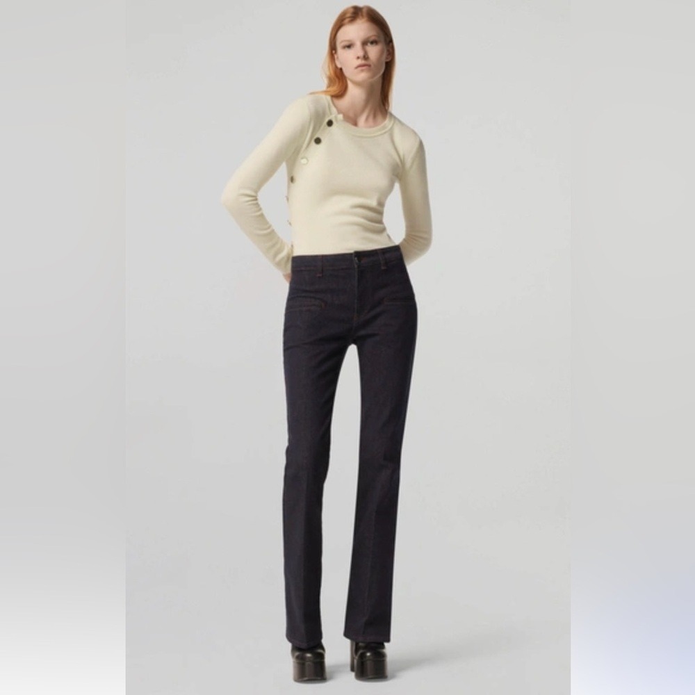 Altuzarra Serge Flare Jeans Berry Blue High Rise Denim Pants Size 44/12 NWT $695